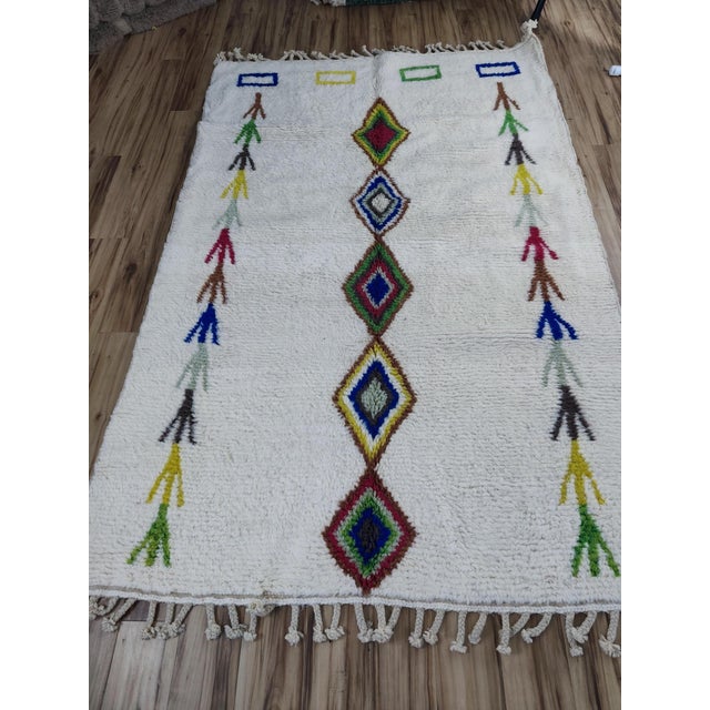 Azilal Ivory Multicolor Wool Moroccan Area Rug For Sale - Image 9 of 11