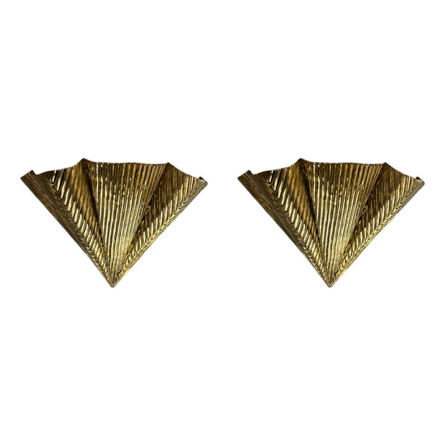 Art Deco Lobed Triangular Wall Sconces, 1950s, Set of 2 For Sale