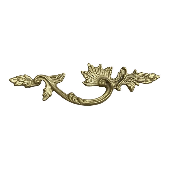 Antique French Provincial Style Curved Solid Brass Drawer Pull For Sale