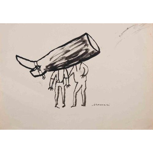 Mino Maccari, The Fixed Idea, 1940s, Watercolor For Sale - Image 3 of 3