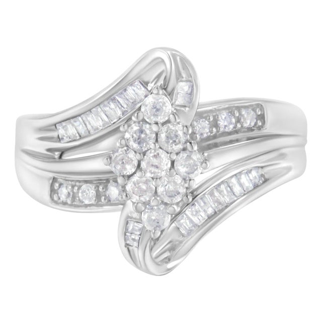 10K White Gold 1/2 cttw Diamond Cluster Ring (H-I Clarity, I2-I3 Color) - Size 6 For Sale