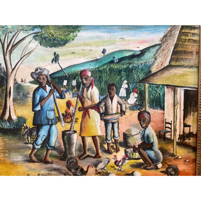 Fantastic vintage Haitian painting from listed artist Pierre Augustin. Oil on canvas measures 18”x 22”, and with the...