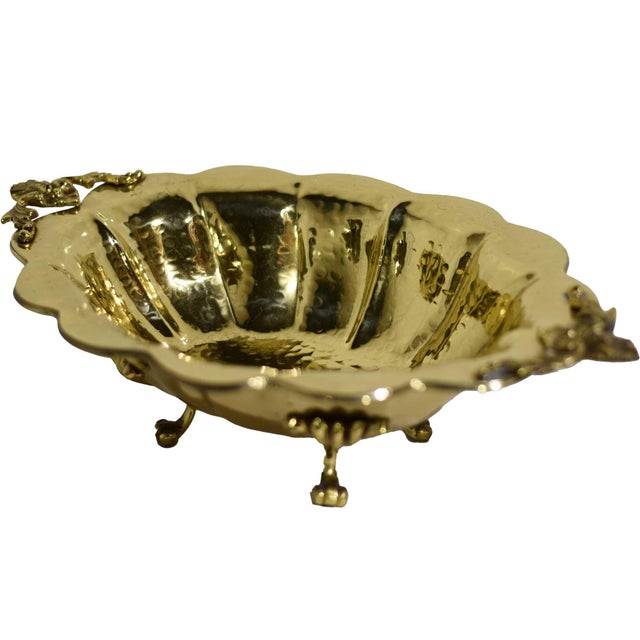 Mid Century Hammered Brass Scalloped Brass Footed Bowl Cachepot For Sale - Image 13 of 13