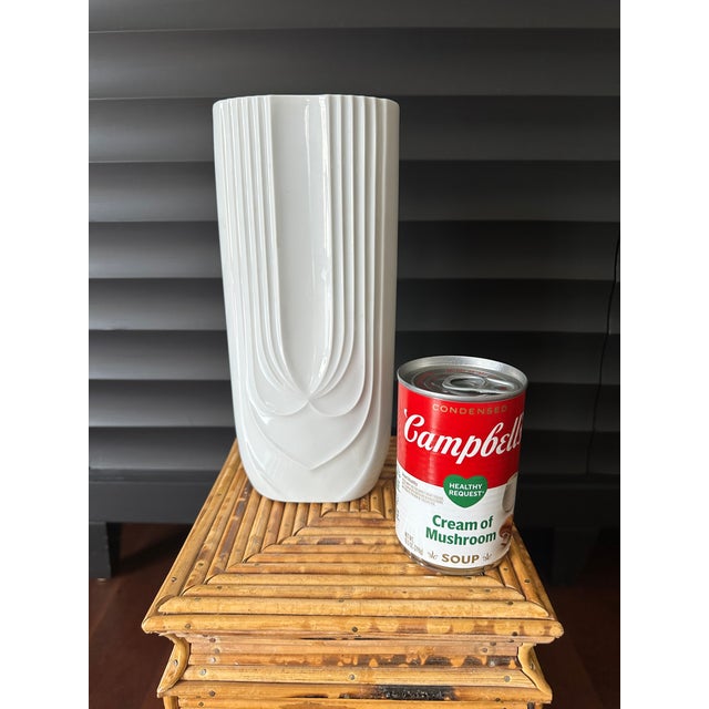 Gorgeous and Elegant Art Deco Style Porcelain Vase, Dating to the 1970’s. Clean, architectural lines. Gorgeous warm white...