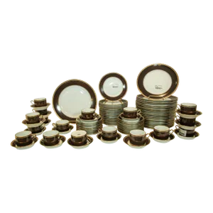 Richard Ginori Brown & Gold Trimmed Dinnerware Service of 93 Pieces