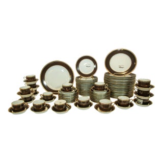 Richard Ginori Contessa Brown and Gold Porcelain Dinner Service, 93 Pieces, Italy, 1980s For Sale