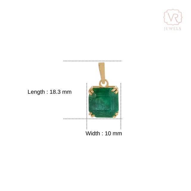 Square Cut 6.06ct Emerald Solitaire Double Prong 18k Yellow Gold Pendant For Sale - Image 11 of 16