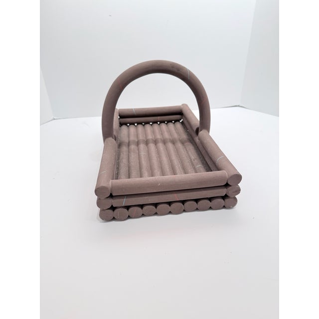 Postmodern Vintage Karl Springer Matte Bisque Porcelain Basket Centerpiece For Sale - Image 3 of 15