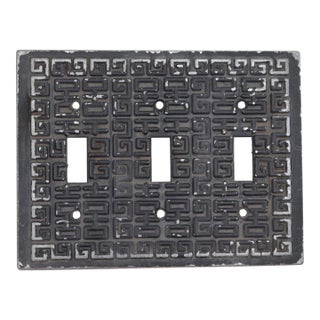 Reclaimed Black Greek Key Gang Light Switch Plate For Sale