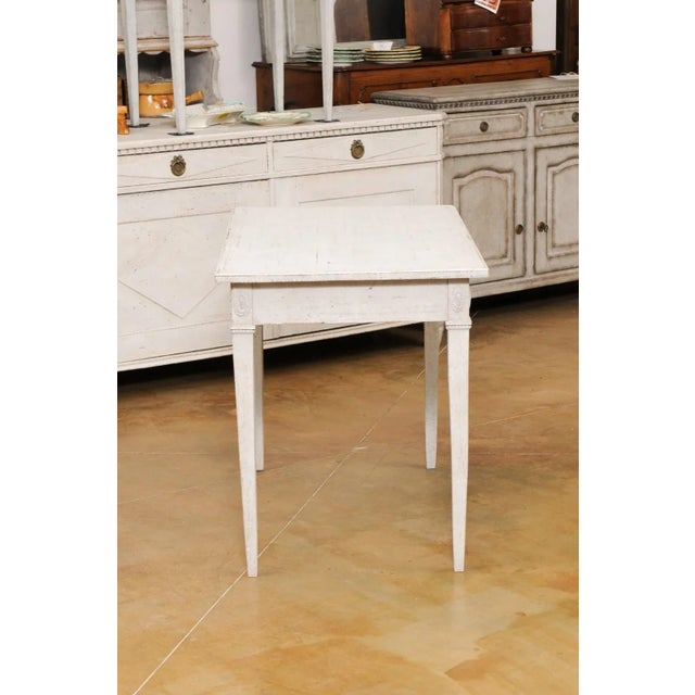 Wood Swedish Gustavian Style 1880s Painted Wood Table with Carved Rosettes and Beads For Sale - Image 7 of 13