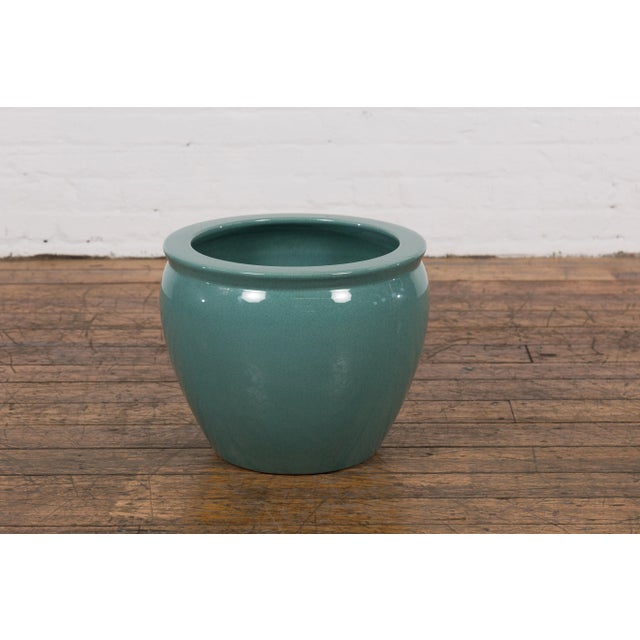 Mid 20th Century Mid Century Teal Garden Planter with Circular Opening & Tapering Lines For Sale - Image 5 of 12