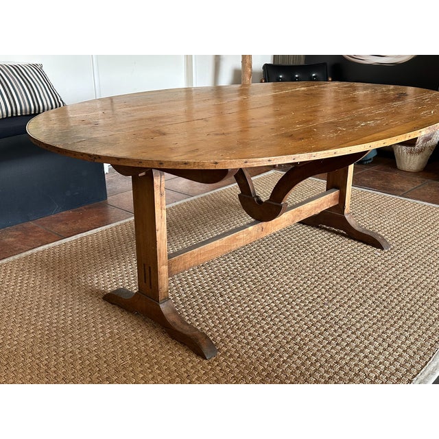 Wood 19th-Century French Provincial Oval Tilt-Top "Vendange" Wine Tasting Table For Sale - Image 7 of 15