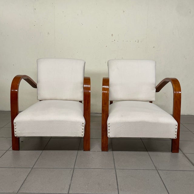 Art Deco Italian Armchairs in Curved Wood, 1930s, Set of 2 For Sale - Image 6 of 15