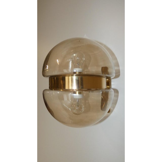 Mid-Century Modern Double-Cap Wall Light in Amber Glass and Brass from Peill & Putzler, Germany, 1960s For Sale - Image 3 of 18
