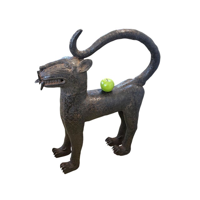1980s Vintage Large Benin Bronze Sculpture of a Leopard 32" H Nigeria For Sale - Image 5 of 12