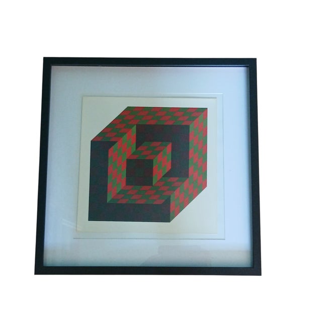 After Victor Vasarely, Isometric Cube Op Art Composition, Print, 1975, Framed For Sale - Image 4 of 4