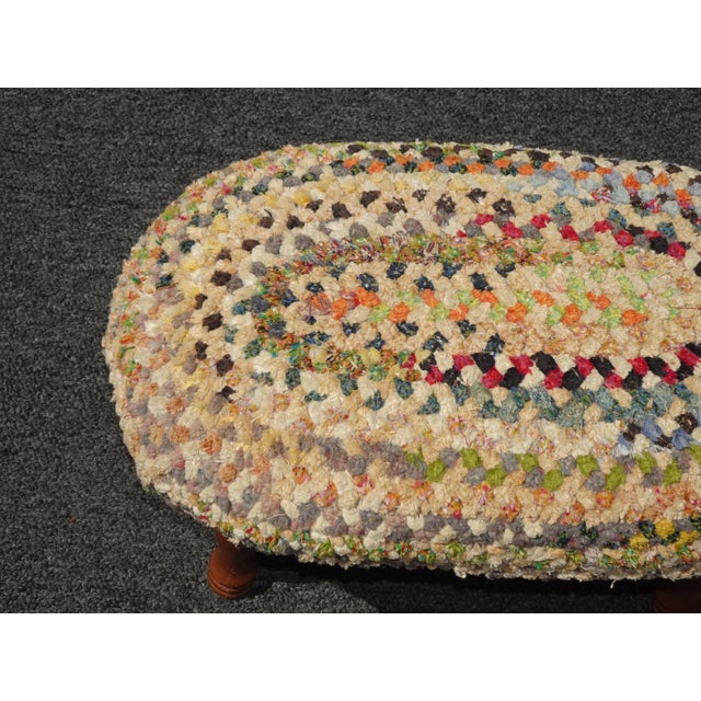 Vintage French Country Gold Multi-Colored Braided Footstool For Sale - Image 11 of 12