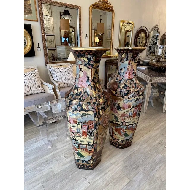 Pink 1980s Chinese Satsuma Vases- Set of 2 For Sale - Image 8 of 8