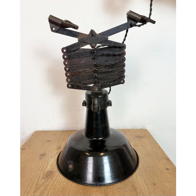 Industrial Black Enamel Scissor Ceiling Lamp, 1930s For Sale - Image 13 of 18