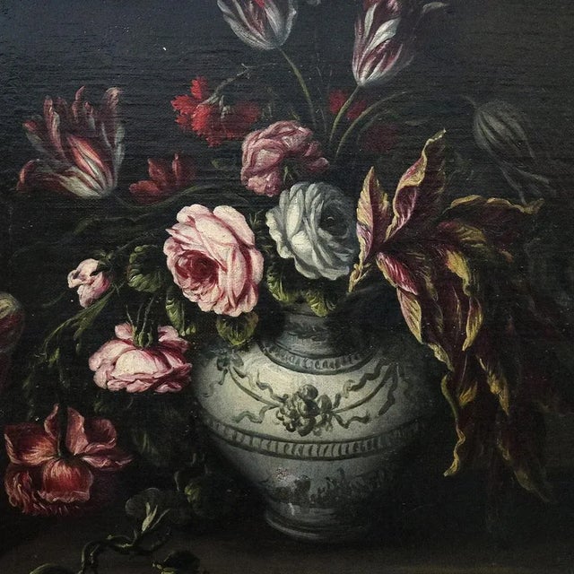 Angelo Maria Rossi, Still Life with Vase of Flowers, Game, Mushrooms and Vegetables, 1600s, Oil on Canvas, Framed For Sale - Image 4 of 9
