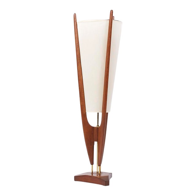 Modeline Mid Century Brass and Walnut Table Lamp | Chairish
