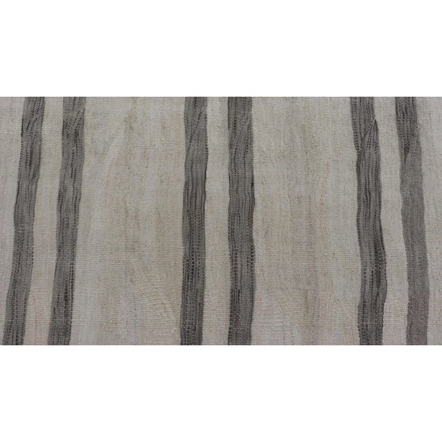Mid 20th Century Vintage Turkish Kilim Runner With Horizontal Stripes in Gray Charcoal & Cream For Sale - Image 9 of 11