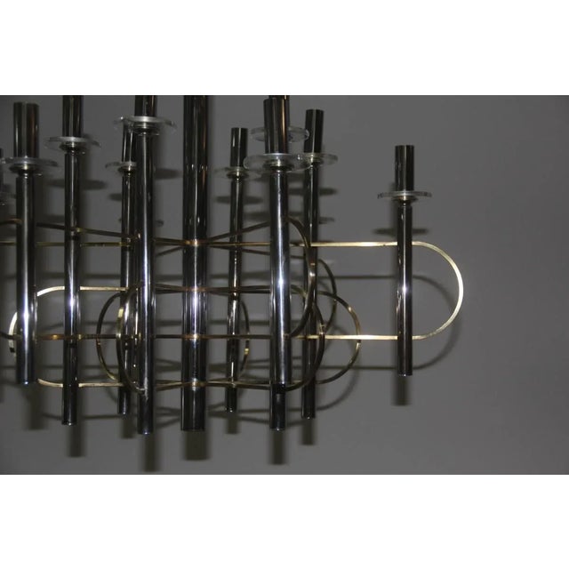 Modern Sculptural Chandelier in Metal and Brass by Gaetano Sciolari, 1970s For Sale - Image 3 of 14