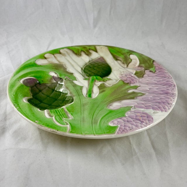 Ceramic St. Clément, Keller Guerin Asparagus & Artichoke Faïence Majolica Plate For Sale - Image 7 of 11