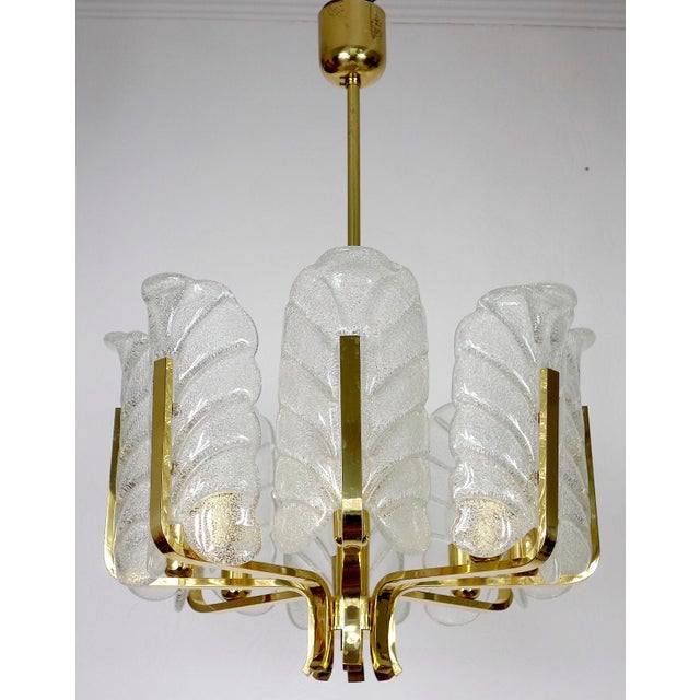 Scandinavian Brass and Ice Glass 8-Light Chandelier by Carl Fagerlund for JSB, 1960s For Sale - Image 12 of 12