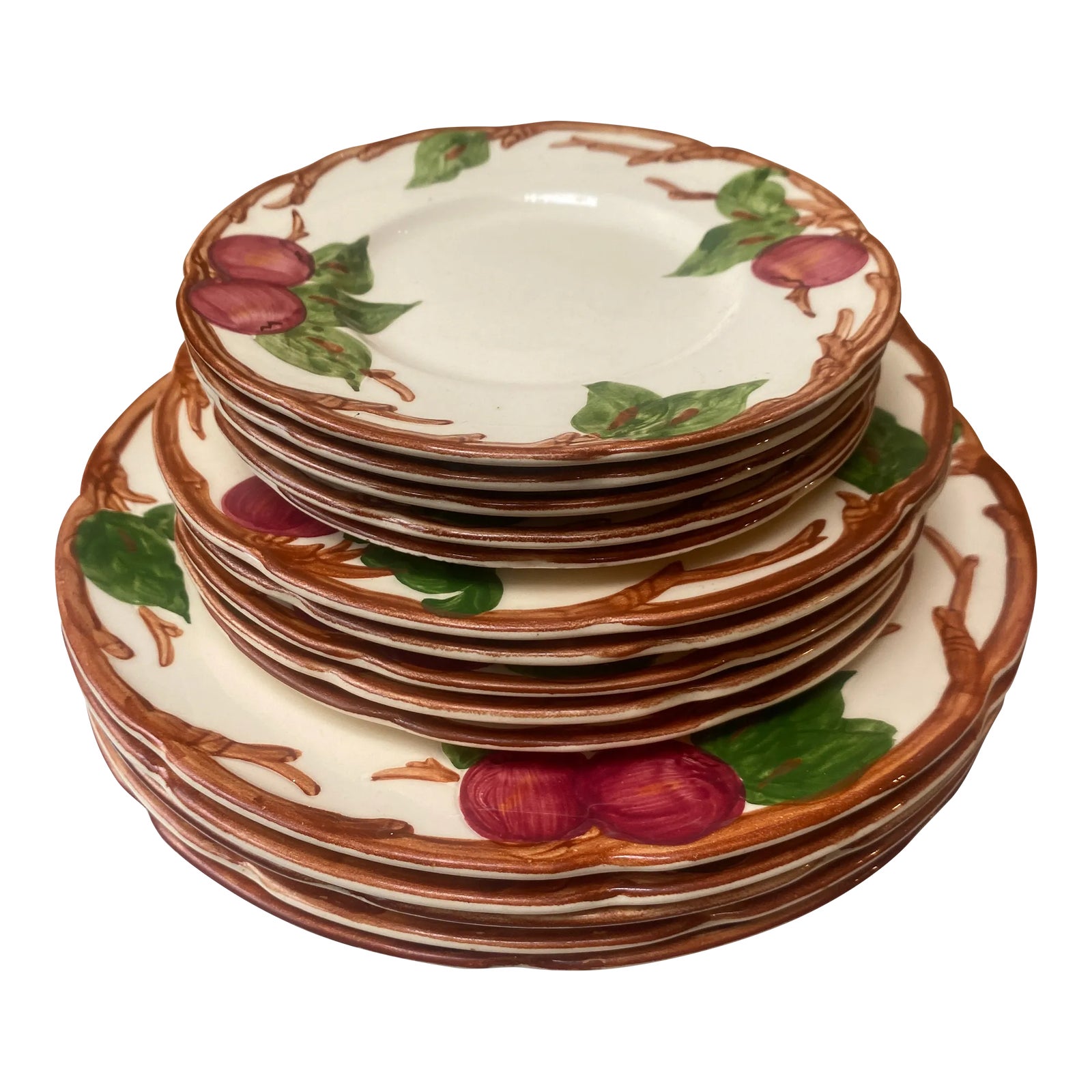 Early 20th Century Franciscanware Apple Pattern Dinner, Salad, and