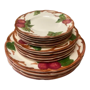 Early 20th Century Franciscanware Apple Pattern Dinner, Salad, and Dessert Plates- 15 Pieces