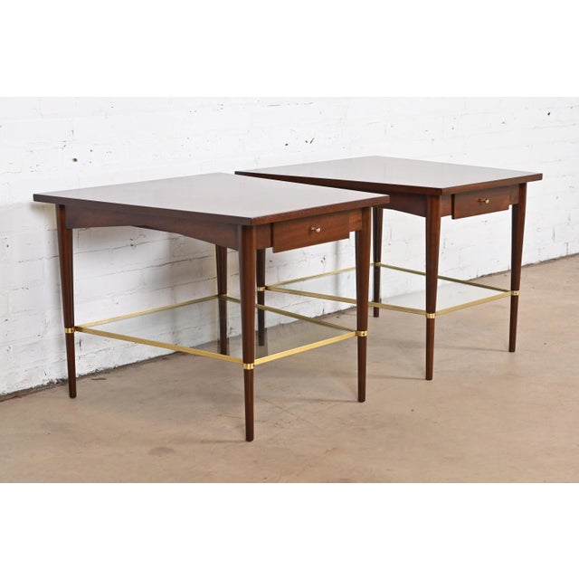1950s Paul McCobb Connoisseur Collection Mahogany and Brass Wedge Nightstands or Side Tables, Newly Refinished For Sale - Image 5 of 12