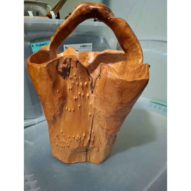Vintage Handcarved Large Burl Wood Basket For Sale - Image 11 of 12