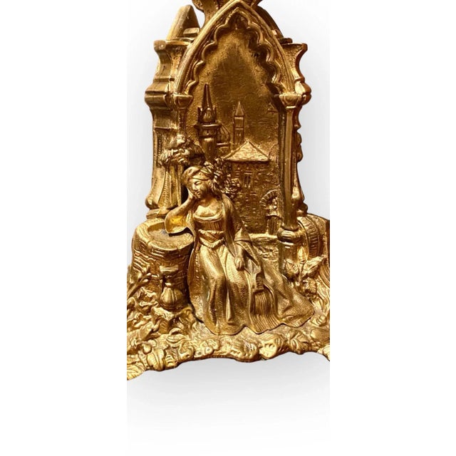 Bronze Pair of Antique American Cornelius Gilt Bronze and Crystal Three Arm Candelabra For Sale - Image 8 of 10