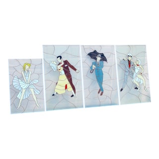 Vintage Movie-Inspired Stained Glass Style Art Panels – Marilyn Monroe, Fred Astaire, Ginger Rogers, Gene Kelly, Cyd Charisse For Sale