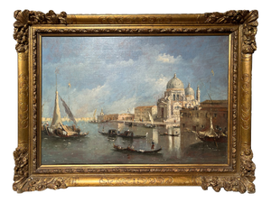 View of Venice with the Basilica of Santa Maria Della Salute, Oil on Canvas, 19th Century, Framed