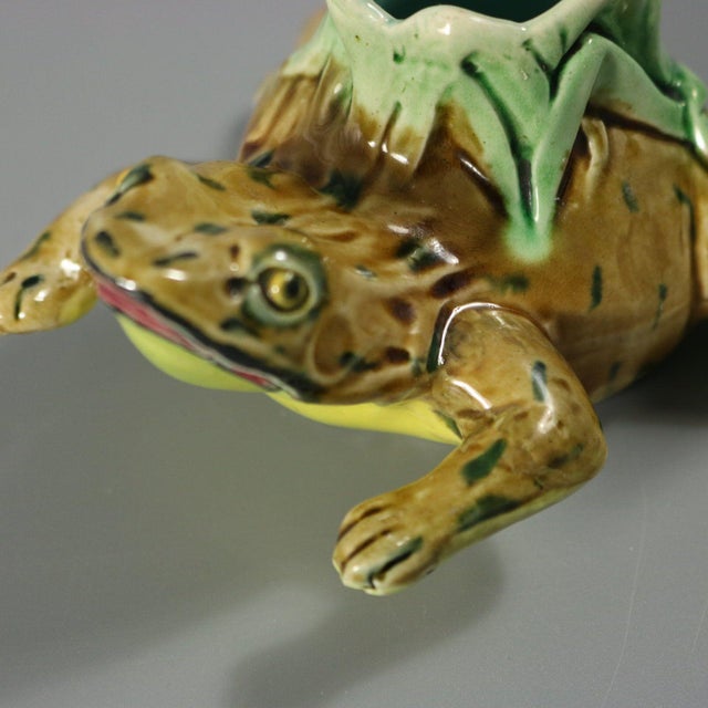 Green Rare Holdcroft Majolica Frog Toothpick Holder For Sale - Image 8 of 8