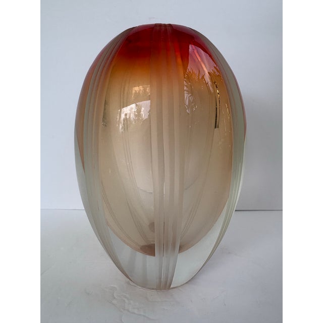 Waterford Evolution by Waterford “Mesa Sunrise” Red Amber Art Glass Vase, Poland For Sale - Image 4 of 10