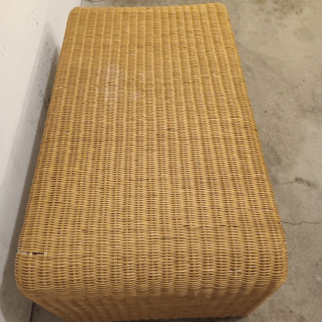 Vintage Natural Wicker Rattan Coffee Table For Sale In Chicago - Image 6 of 18