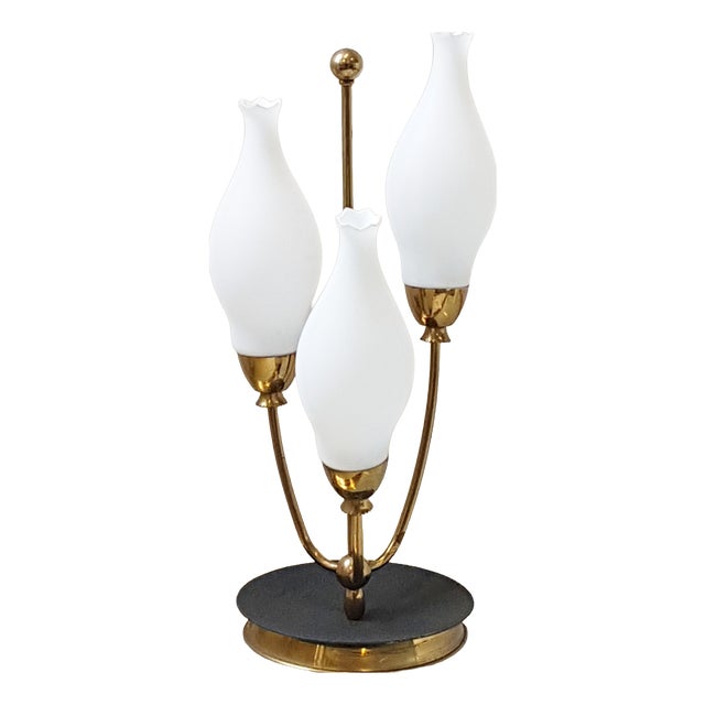 Lily of the Valley Table Lamp in Brass and Glass, 1950s For Sale