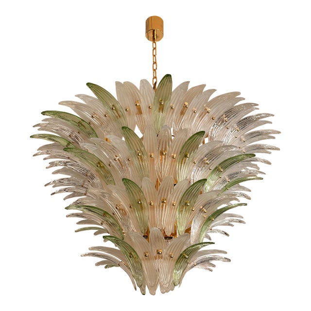 Sputnik Murano Style Glass Palmetta Chandelier Clear and Green For Sale