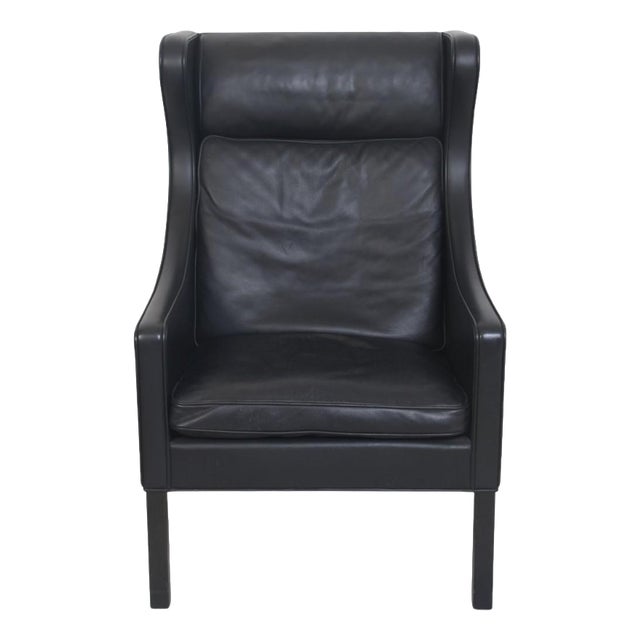 Model 2204 Wingchair in Black Leather by Børge Mogensen, 1990s For Sale