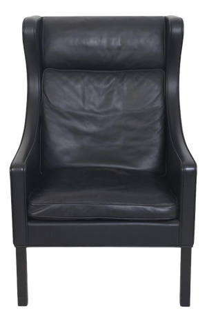 Model 2204 Wingchair in Black Leather by Børge Mogensen, 1990s