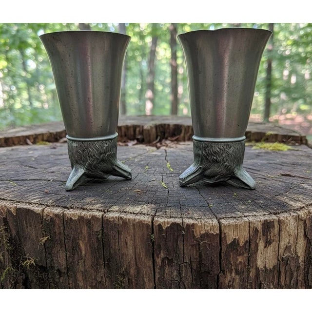 Silver Vintage Pewter Fox Head Stirrup Cups-Pair-English Hunting-Barware-Equestrian-Man For Sale - Image 8 of 13