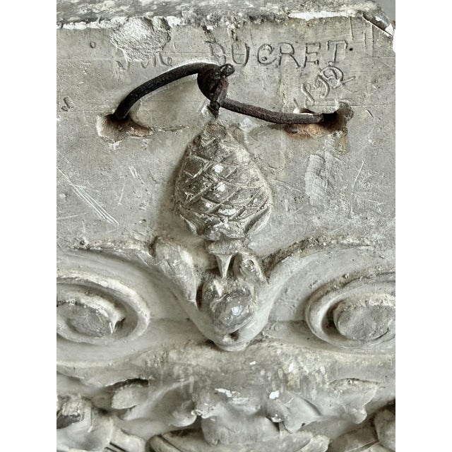1892 Neoclassical French Large Decorative Architectural Bas-Relief Cast Plaster Workshop Sample, High Relief Scrollwork With Acanthus & Olive Leaves For Sale - Image 4 of 12