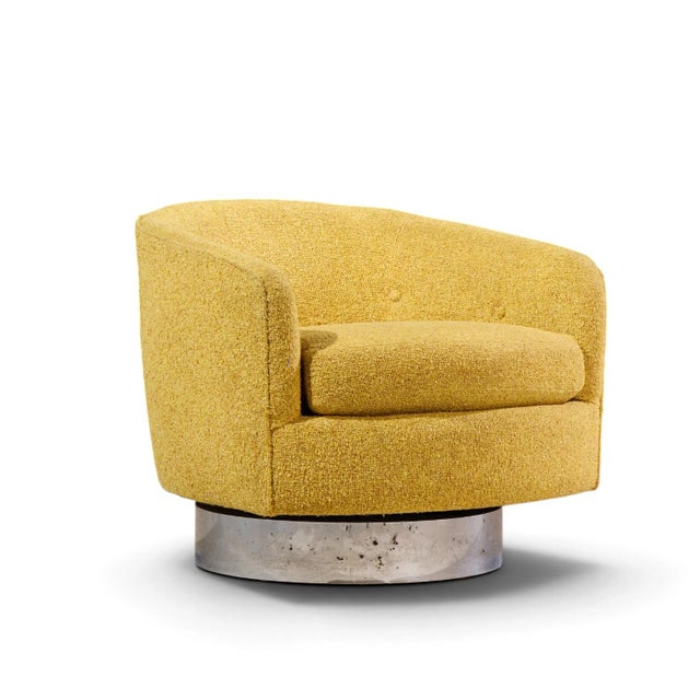 Thayer Coggin Milo Baughman for Thayer Coggin Roxy Mid Century Chrome Barrel Swivel Lounge Chairs - Pair For Sale - Image 4 of 12