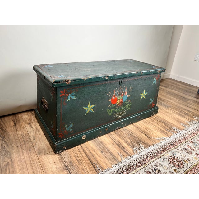 Late 19th Century Antique Paint Decorated English Sea Chest C. Late 19th Century For Sale - Image 5 of 11