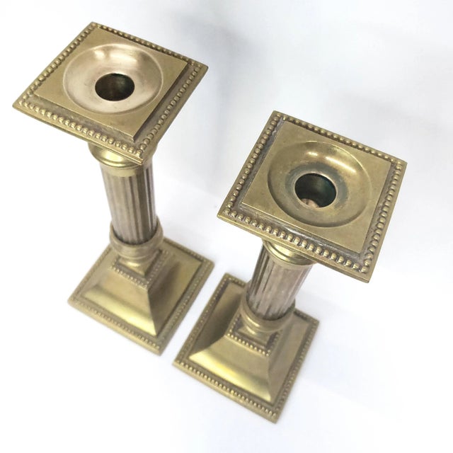 Vintage Solid Heavy Brass Candlestick Holders - a Pair For Sale - Image 4 of 7