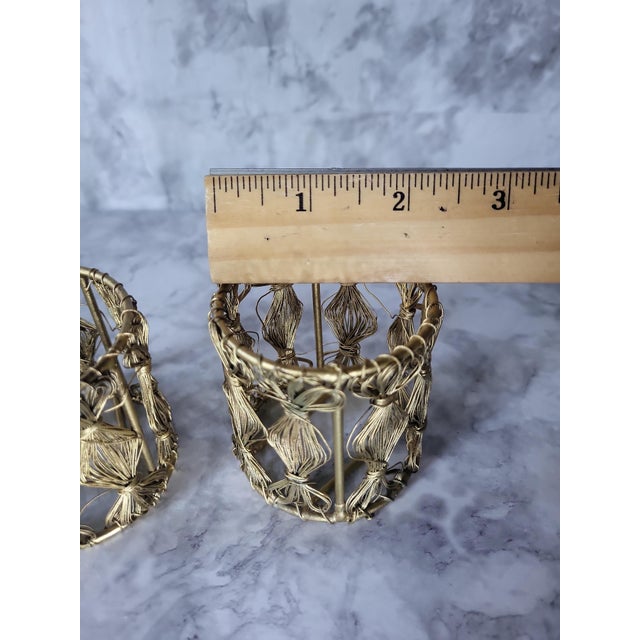 Metal Brass Brutalist Wire Candle Holders For Sale - Image 7 of 9