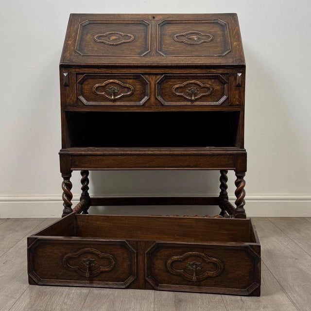 Wood Antique English Jacobean Style Oak Bureau, 1900s For Sale - Image 7 of 14